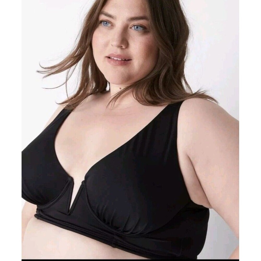 Lane Bryant Bikini Top Size 44DD Black Underwire  V-Wire Cacique Lightly Lined